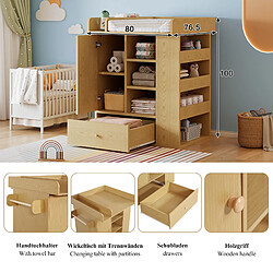 Avis DZMDIP Table à langer en bois naturel avec rangement et espace sécurisé pour bébé