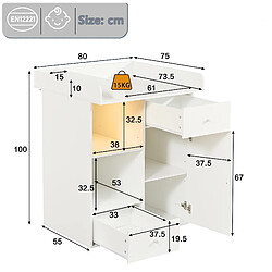 DZMDIP Table à langer LED blanche avec 2 tiroirs et rangement sécurisé pour bébé pas cher