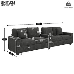 allomn Canapé droit 4-5 places 299x80x82,7 cm - USB rangements - gris pas cher