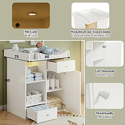 Avis DZMDIP Table à langer LED blanche avec 2 tiroirs et rangement sécurisé pour bébé