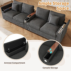 Acheter allomn Canapé droit 4-5 places 299x80x82,7 cm - USB rangements - gris