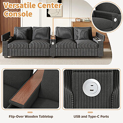 Avis allomn Canapé droit 4-5 places 299x80x82,7 cm - USB rangements - gris