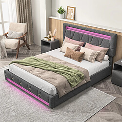 Acheter Lit rembourré - Superaly - 160x200cm - avec 4 tiroirs et éclairage LED - Linge - Gris