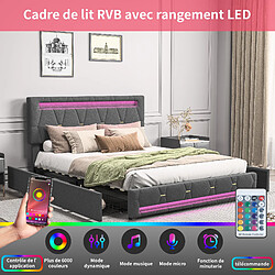 Avis Lit rembourré - Superaly - 160x200cm - avec 4 tiroirs et éclairage LED - Linge - Gris