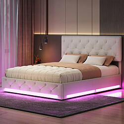 Avis Lit rembourré - Superaly - 160x200cm - avec éclairage LED et réglage hydraulique - Beige