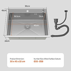 Avis STANEW Évier Inox 1 Bac 50x45x22 cm Argent - pour Petite Cuisine & Camping-car - Prépercé