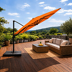 Concept Usine Parasol rectangulaire 3x4 déporté rotatif orange en aluminium CEZIR pas cher