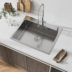 STANEW Évier Inox 1 Bac 50x45x22 cm Argent - pour Petite Cuisine & Camping-car - Prépercé pas cher