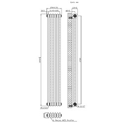 Monstershop Radiateur Traditionnel Acier Métal Brut à 3 Colonnes & Vannes 1800 x 290 mm pas cher