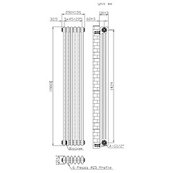 Monstershop Radiateur Traditionnel Acier Métal Brut à 3 Colonnes & Vannes 1500 x 290 mm pas cher
