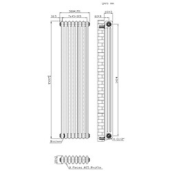 Monstershop Radiateur Traditionnel Acier Métal Brut à 3 Colonnes & Vannes 1500 x 470 mm pas cher