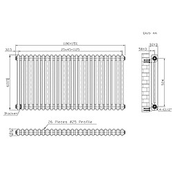 Monstershop Radiateur Traditionnel Acier Métal Brut à 2 Colonnes & Vannes 600 x 1190 mm pas cher