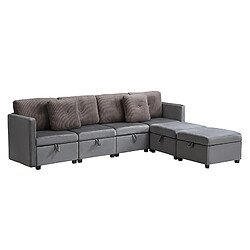HAUSS SPOLE Canapé panoramique en U modulaire avec rangement en velours gris ancien pas cher
