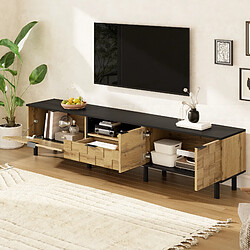 Avis DZMDIP Meuble TV moderne effet bois avec 2 portes, 1 tiroir et niche ouverte, pieds en métal