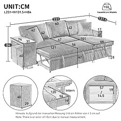 HAUSS SPOLE Canapé d'angle convertible 4 places avec USB en velours côtelé gris pas cher