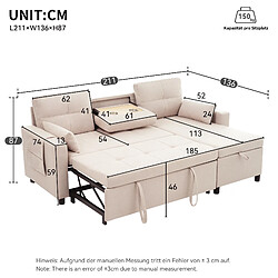 HAUSS SPOLE Canapé d'angle convertible avec rangement en lin beige pas cher