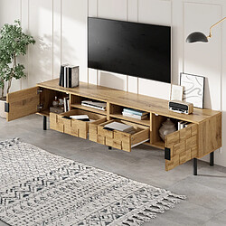Avis DZMDIP Meuble TV moderne 2 portes 2 tiroirs 2 niches design mosaïque 3D bois