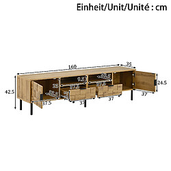 DZMDIP Meuble TV moderne 2 portes 2 tiroirs 2 niches design mosaïque 3D bois pas cher