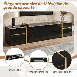 Avis DZMDIP Meuble TV moderne noir brillant avec 4 tiroirs et 2 portes - facile d’entretien