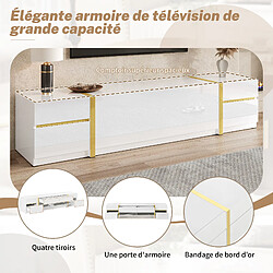 Avis DZMDIP Meuble TV moderne blanc brillant avec 4 tiroirs et 2 portes - facile d’entretien