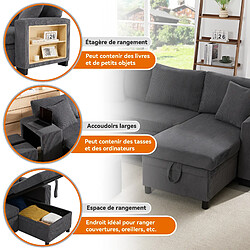 Acheter HAUSS SPOLE Canapé d'angle convertible 4 places avec USB en velours côtelé gris
