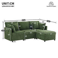 HAUSS SPOLE Canapé d'angle modulable 3 places en chenille verte avec pouf mobile pas cher