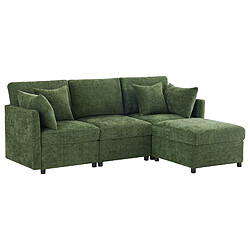 Acheter HAUSS SPOLE Canapé d'angle modulable 3 places en chenille verte avec pouf mobile