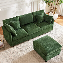 Avis HAUSS SPOLE Canapé d'angle modulable 3 places en chenille verte avec pouf mobile