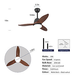 MIVRAY Ventilateur de plafond LED, flux réversible, bois, noir et noyer foncé pas cher