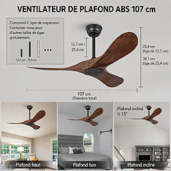 MIVRAY Ventilateur de plafond sans lumière, moteur réversible ABS noir noyer foncé pas cher