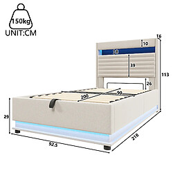 Avis Lit Coffre 90x200 cm Modenvie LED et USB en lin beige sans matelas