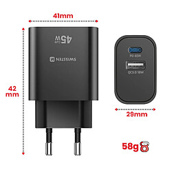 Avis Swissten Chargeur USB-C 45W Power Delivery et USB-A Quick Charge 3.0 18W Noir