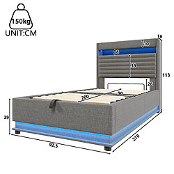 Avis Lit Coffre 90x200 cm Modenvie avec rangement hydraulique et USB - Gris
