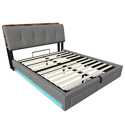 Acheter Lit Coffre 140x200 cm - Modenvie - USB-C, LED et rangement - Lin gris