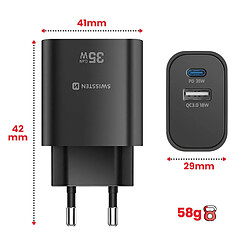 Avis Swissten Chargeur USB-C 35W Power Delivery et USB-A Quick Charge 3.0 18W Noir