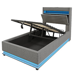 Acheter Lit Coffre 90x200 cm Modenvie avec rangement hydraulique et USB - Gris