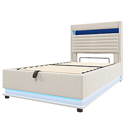 Acheter Lit Coffre 90x200 cm Modenvie LED et USB en lin beige sans matelas