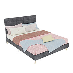 Lit Double 140x200 cm - Modenvie - tête de lit matelassée - Velours gris pas cher