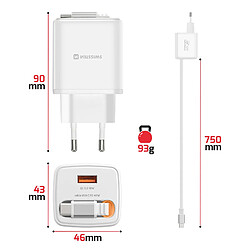 Avis Swissten Chargeur Secteur USB-A 45W avec Câble Rétractable USB-C 0.75m Intégré Blanc