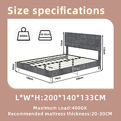 Avis Lit Double 140x200 cm - Modenvie - tête de lit matelassée - Velours gris