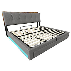 Acheter Lit Coffre 180x200 cm - Modenvie - rangement hydraulique avec USB-C - Lin - Gris