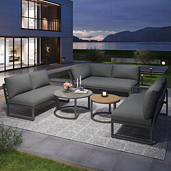 Avis MIVRAY Salon de jardin 5 places 123x68x86 cm, coussins confort, métal polyester gris
