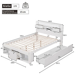 MIVRAY Lit double adulte 140x190 cm, rangement et ports USB, bois, blanc pas cher