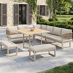 Avis MIVRAY Salon de jardin 8 places 110x58x78 cm table et pieds réglables métal beige