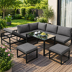 Acheter MIVRAY Salon de jardin 6 places 199x60x65 cm dossier réglable aluminium noir et gris