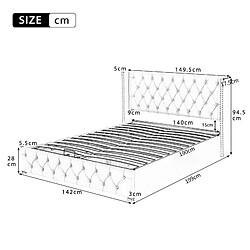 MIVRAY Lit coffre adulte 140x190 cm, rangement hydraulique, velours beige pas cher