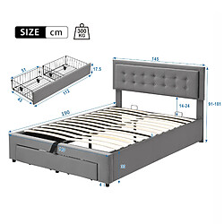 MIVRAY Lit coffre adulte 140x190 cm, avec tiroirs, rangement et tête de lit réglable, velours gris pas cher