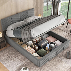 Acheter MIVRAY Lit coffre adulte 140x190 cm, tête de lit réglable, velours gris