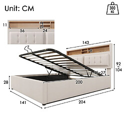 MIVRAY Lit Coffre Adulte 140x200 Cm Lit Double, Rangement Et Tête De Lit Avec USB-C, Lin, Beige pas cher