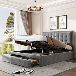 Avis MIVRAY Lit coffre adulte 140x190 cm, avec tiroirs, rangement et tête de lit réglable, velours gris